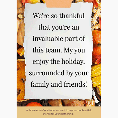 Thankful You Are Part of the Team Thanksgiving Message